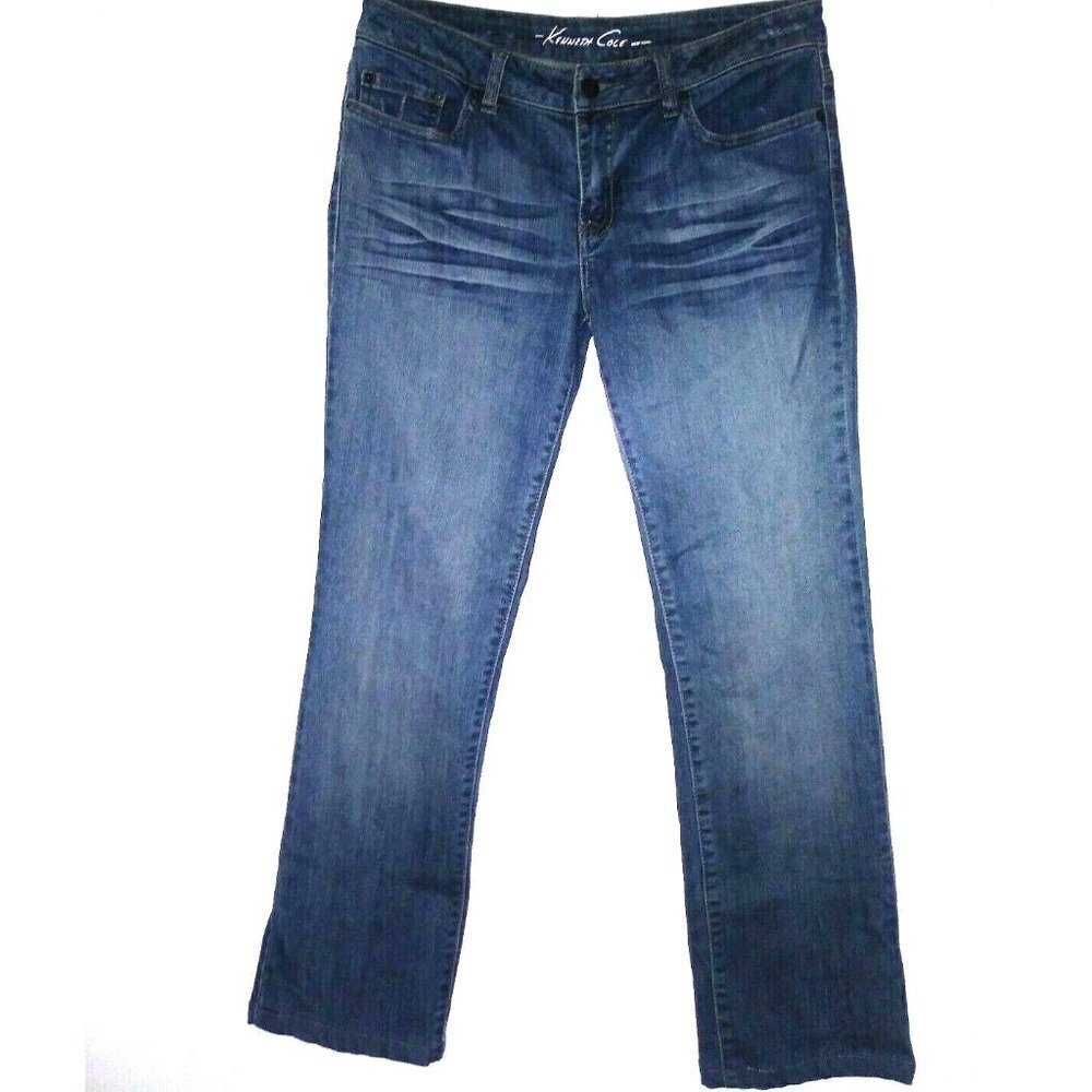 Womens Jeans 32x29 BootCut Sz 28 Kenneth Cole NY studded pockets medium wash EUC